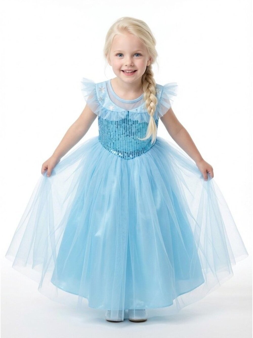 Girls Elsa Inspired Blue Princess Dress with Cape